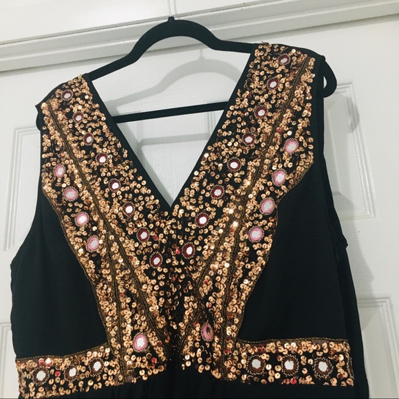 ASOS black and gold chiffon dress - Picture 2 of 8